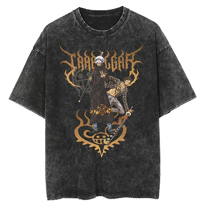 T-shirt Oversize Lavata Vintage One Piece Uomo Donna Streetwear Y2k Manica Corta Stampa Doflamingo Roronoa Zoro Maglietta Abbigliamento Femminile Maschile