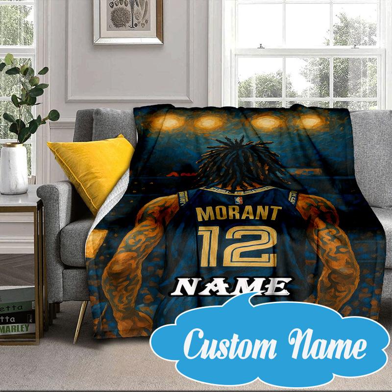 Custom Name Basketball Player Morant Blanket Bed Sofa Blanket Flannel Blanket for Camping, Hiking, Picnic Essentials,gift for Fan Family