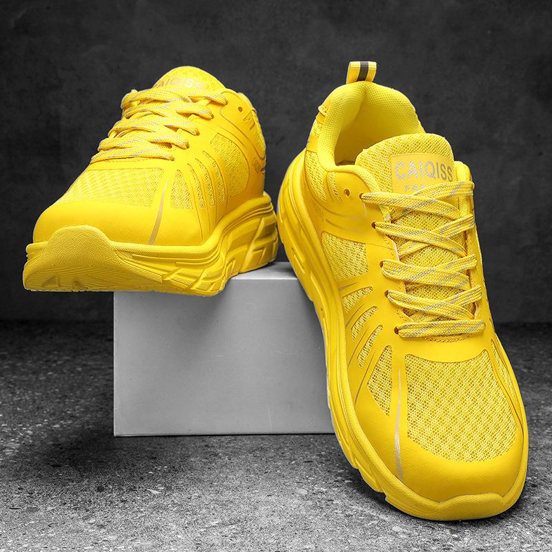 Large Size Four Seasons Couple Running Shoes Heightening Shoes Single Mesh Hollow Flyknit Breathable Casual Versatile Sports Shoes