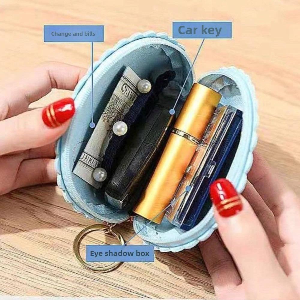 New College Style Bow PU Leather Keychain Mini Wallet Multifunctional Portable Lipstick Coin Storage Bag Zipper Coin Purse