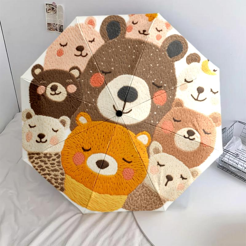 Little Bear Theme pattern, automatic folding umbrella, portable and foldable design, 8 ribs, a Christmas or birthday gift.