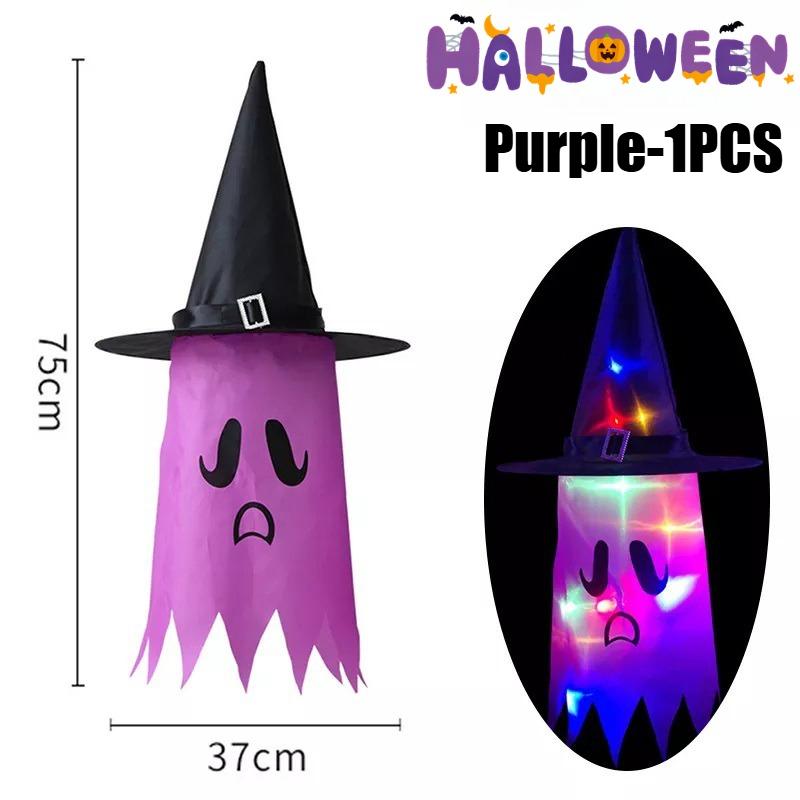 Glowing Outdoor Witch Hat LED Luminous Tree Hanging Ornament Kids Party Decor Halloween Wizard Hat Magic Prop Solution