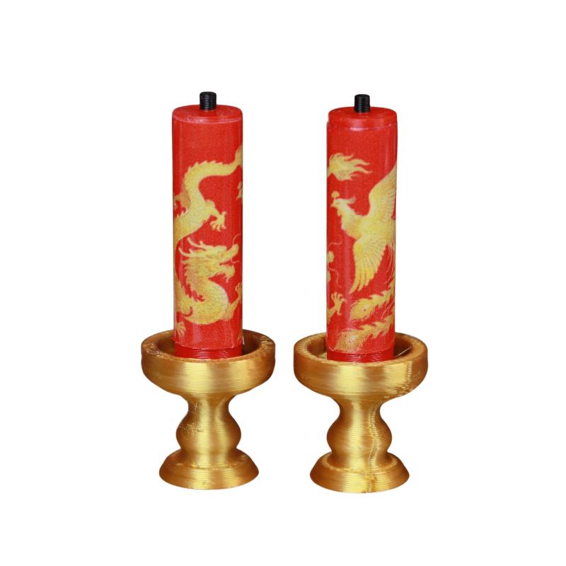 1:12 Scale Miniature Red Candles with Holders - Dragon & Phoenix Design for Dollhouse Decor
