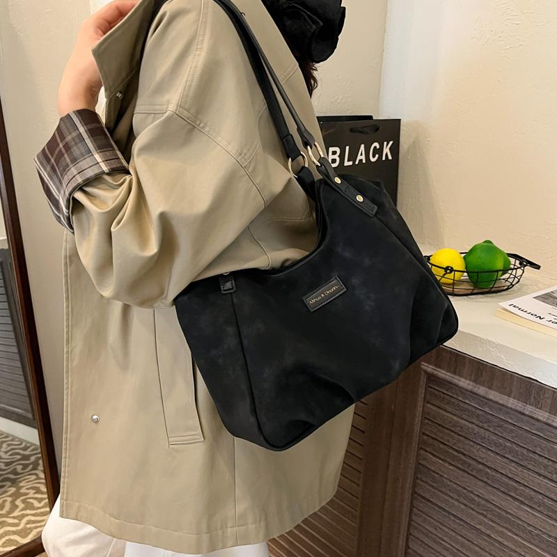 Vintage Suede Handbag Women Commuter Tote Bag Shoulder Underarm Bag