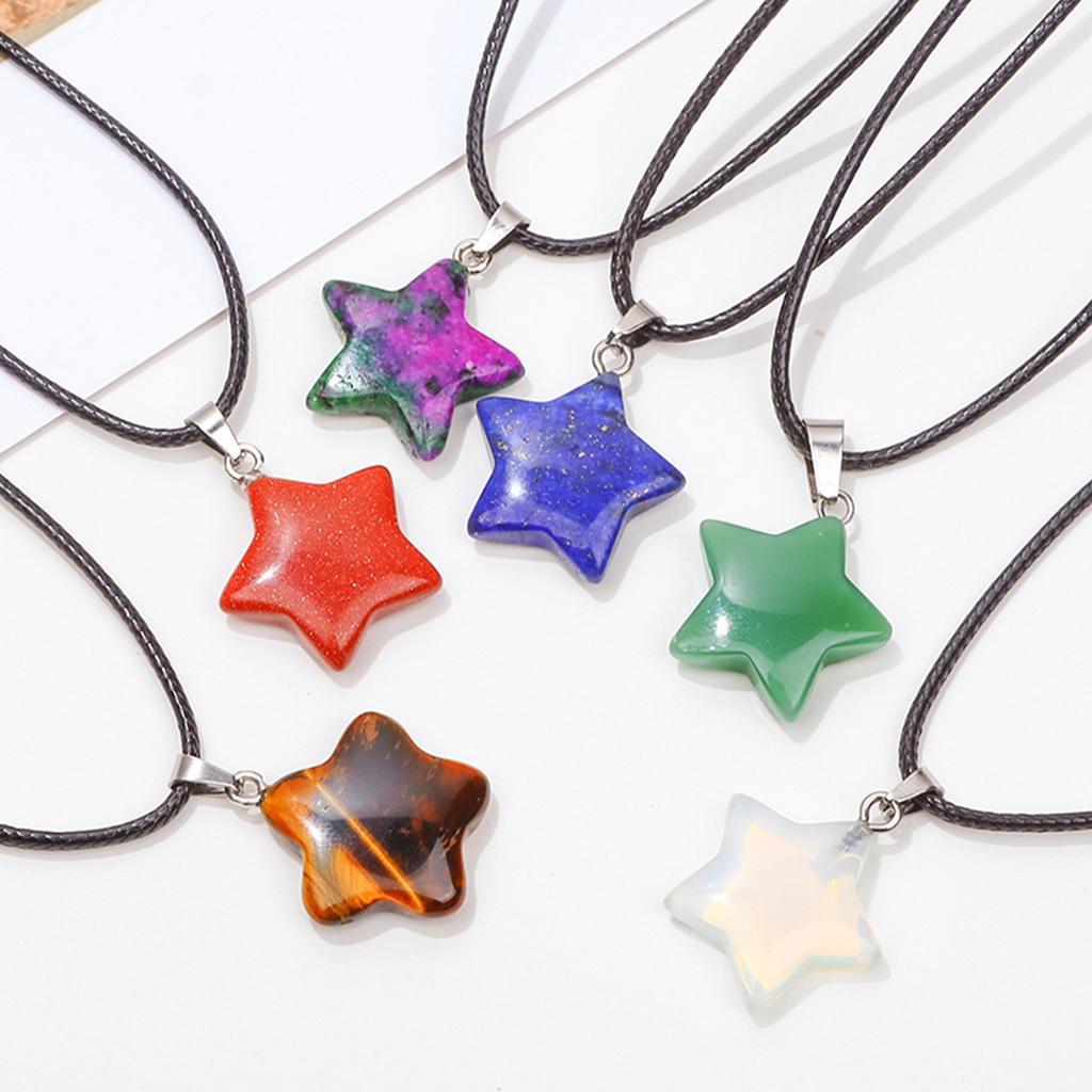 Natural stone star pendant, Xiuyu, blue patterned stone, pentagram necklace, jewelry