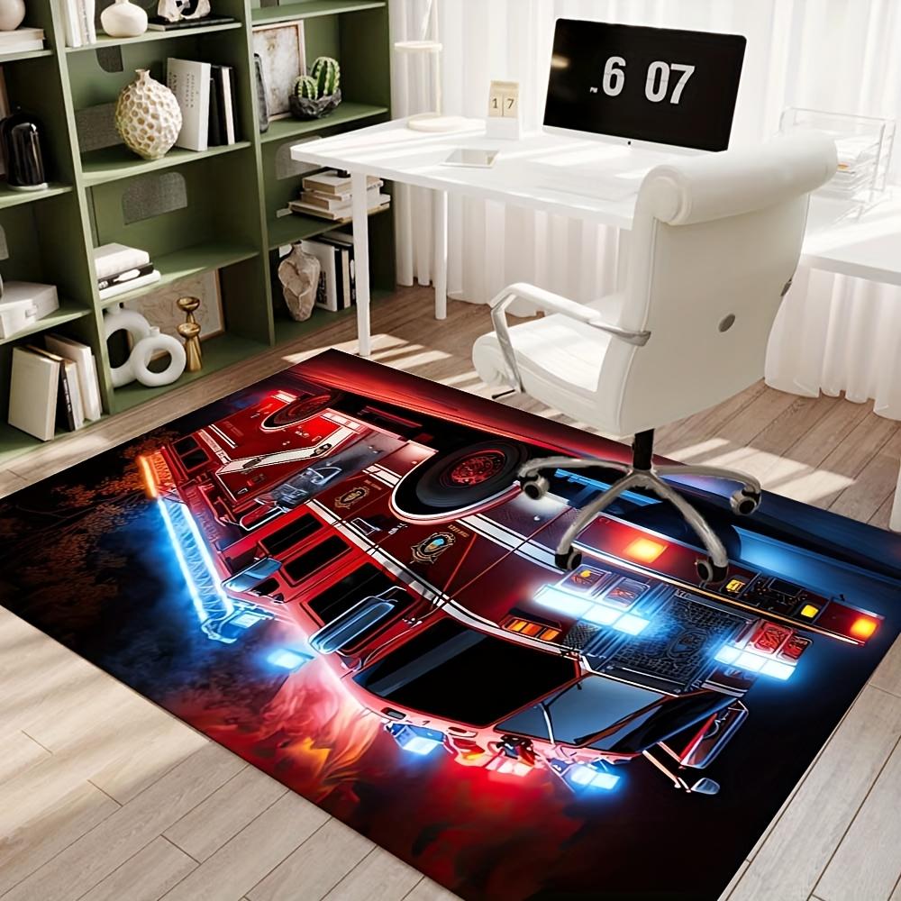 

Fire Truck Rug, Heavyweight Red Blue Design, Large Durable Mat, Vibrant Emergency Themed Decor, Perfect Kids Room Accent 50x80cm