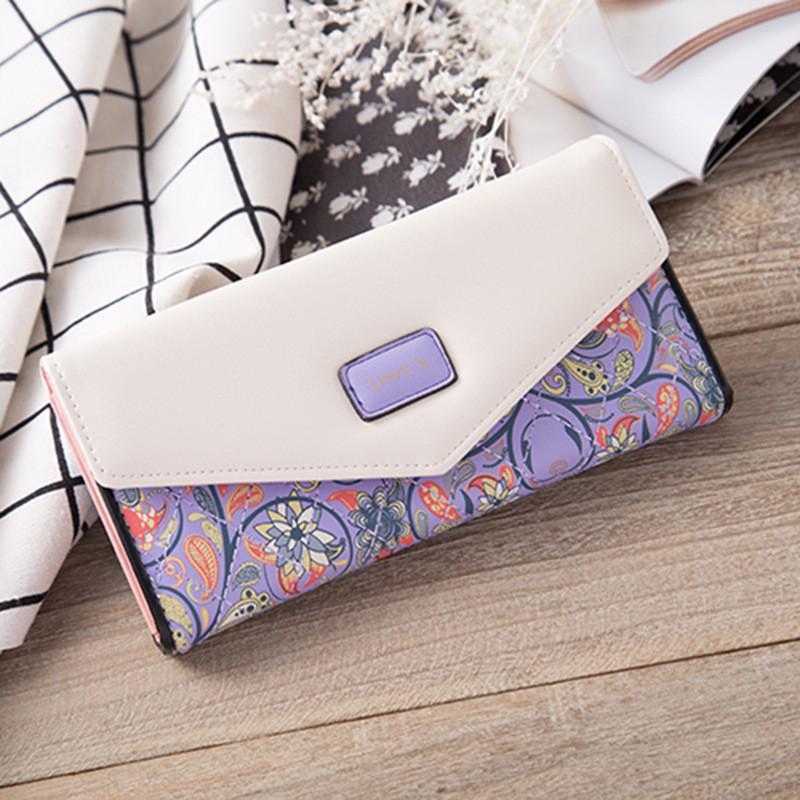 Women's Korean Floral Contrast Color Envelope Buckle Wallet