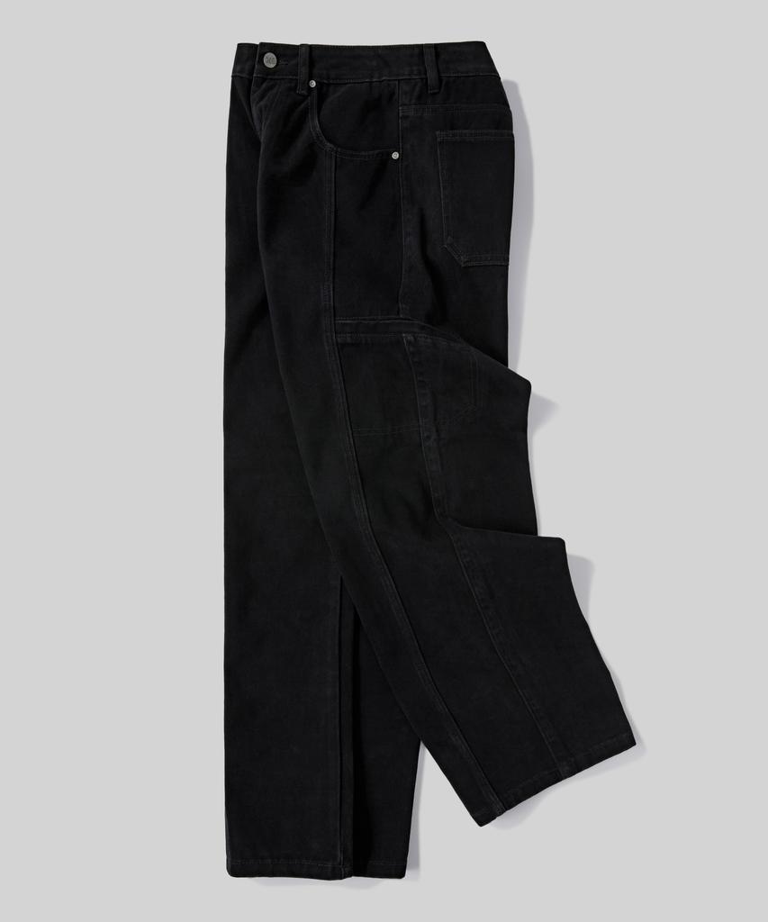Beodeonteu Garment Dyed Cut-Out Pocket Wide Twill Pants [Black]