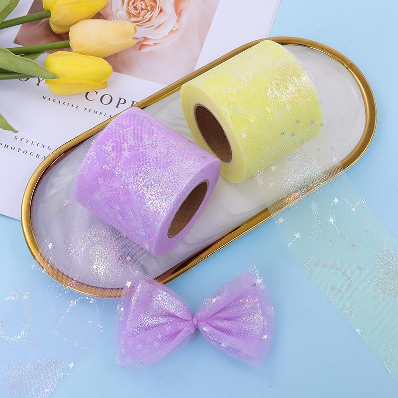 Rainbow Love Heart Tulle Ribbon for Crafts Gift Diy Package Wrap Decorative Ribbons Love Stars Lace Christmas Decor