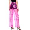 S-XXL Women See Through PVC Pants Button Waist Back Pockets Wide Leg Straight Trousers for Party Dancing Prom Cover Up