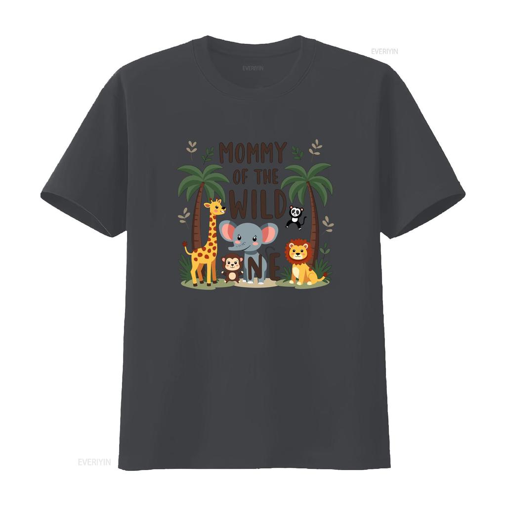 Daunisex Mommy Of The Wild One T Shirt Jungle Animal Print With Giraffe Lion Elephant Letters Light Round Neck Fashion