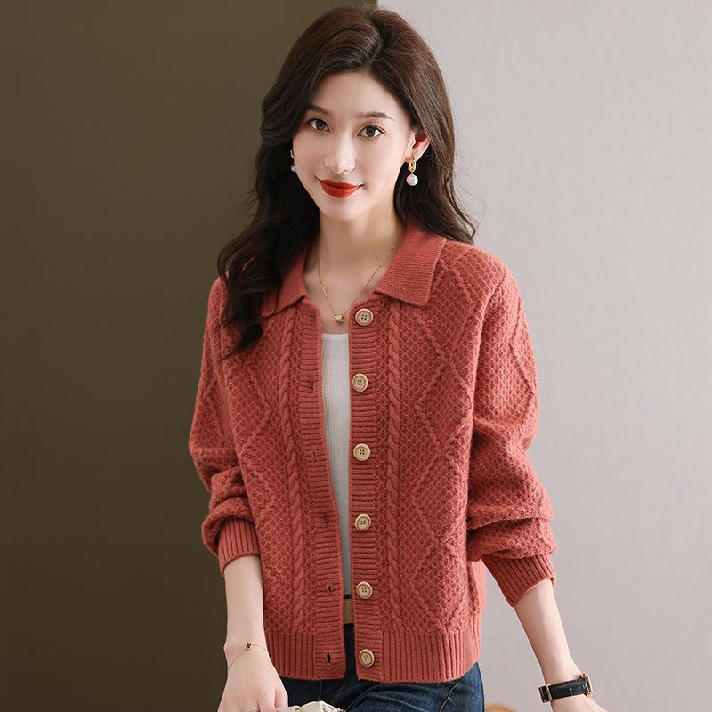 Autumn Collar Knitted Sweater Cardigan Women's Short Sweater Jacket Women's Spring and Autumn