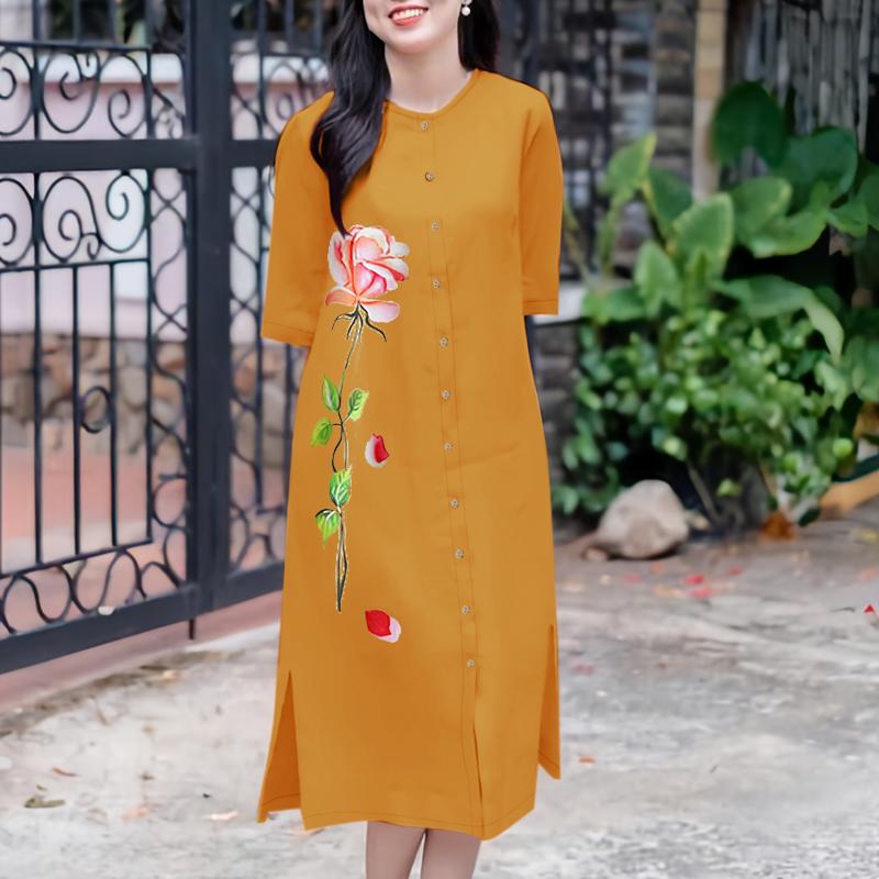 

ZANZEA Women Casual Round Neck Loose Half Sleeve Floral Print Dress L