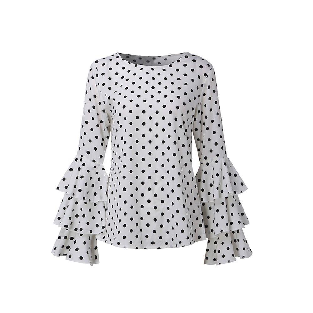 Bell Fashion Women Sleeve Loose Polka Dot Blouse Casual Ladies Shirt Tops