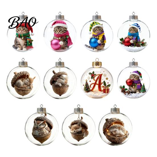 Palline con Scena Invernale 3D, Ornamento Luminoso della Storia di Natale, Luce?Ornamento Sfera da Appendere con Animali Mini Up con Luce LED Calda Festiva per Decorazione Interna, Carino