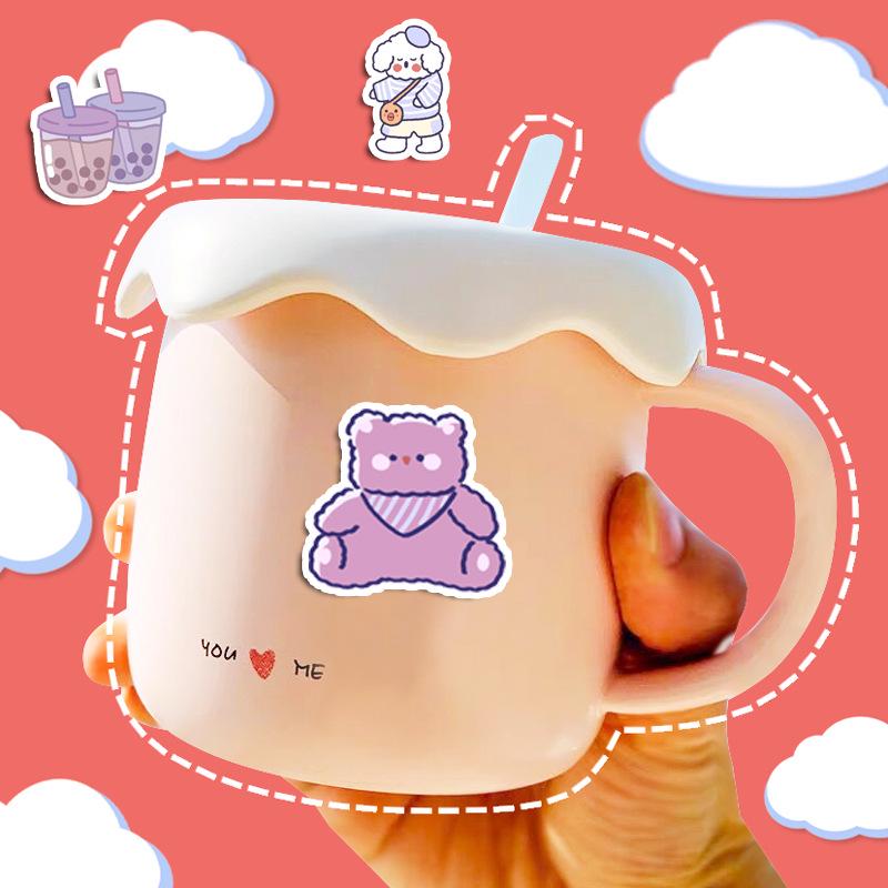 Cute Bear & Rabbit Sticker Set: Purple Series - Waterproof, Traceless, Perfect for Diaries, Phone Cases & Water Cups