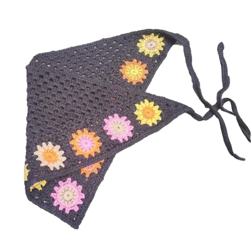 

Knitted Lovely Triangle Scarf Lovely Crochet Hair Kerchief Tie Back Lovely Pattern Elegant Turban for Girls Photo Props