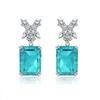 Oval  silver four-leaf clover rectangular earrings Paraiba earrings 10*14 fashion all-match jewelry party gifts