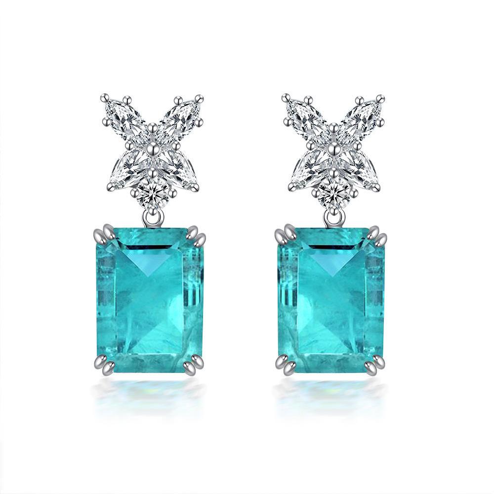 Oval  Silver Four-leaf Clover Rectangular Earrings Paraiba Earrings 10*14 Fashion All-match Jewelry Party Gifts