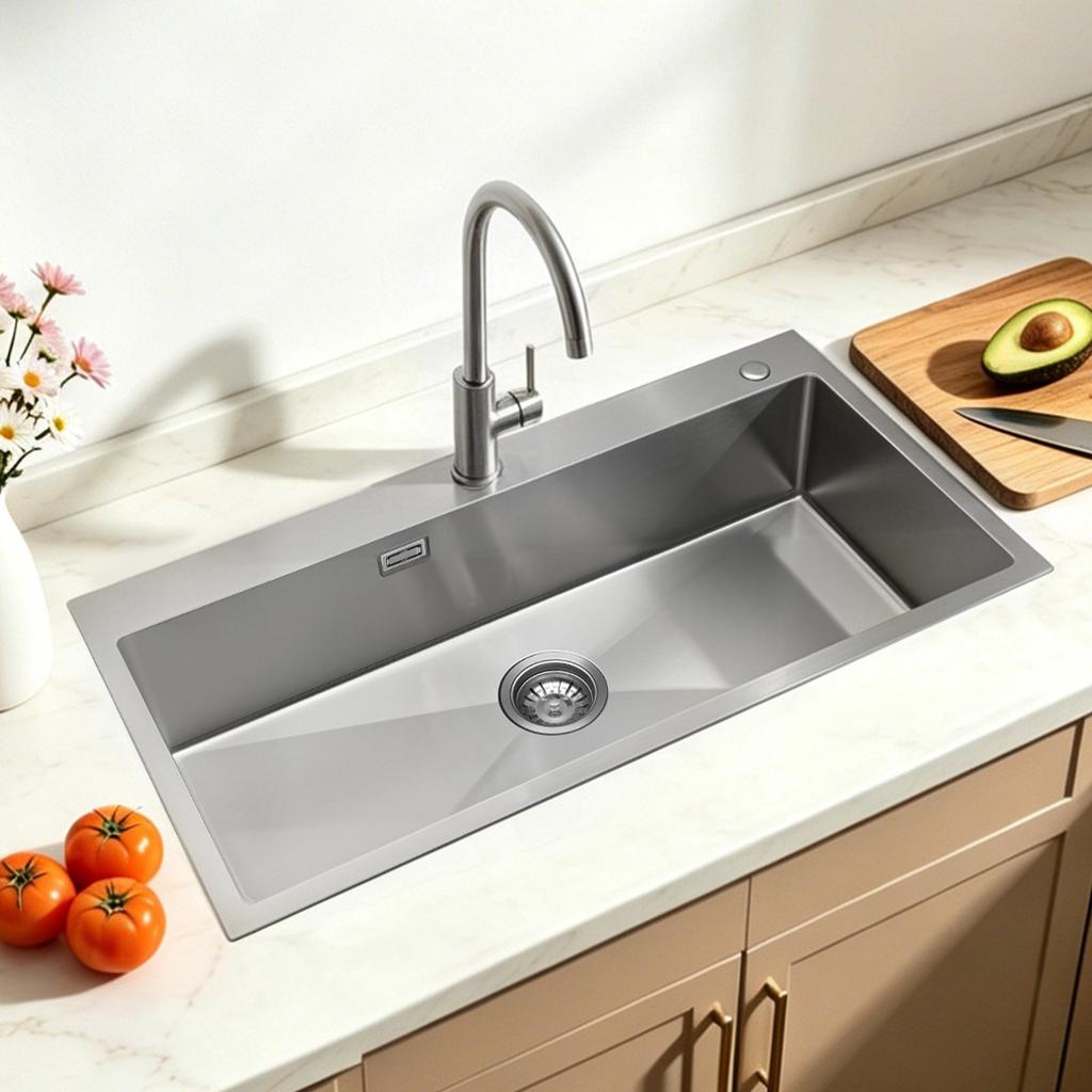 85cm Kitchen Top Mount Single Bowl Sinks, Stainless Steel Drop-In Farmhouse Basin with Accessories, Household Dishwasher Sinks for RV, Prep Kitchen,