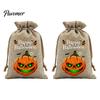 Trick or Treat Party Souvenirs 2Pcs Halloween Pumpkin Drawstring Bags for Candy Treats, Retro Burlap Rustic Linen Goodie Bags, Portable Kids