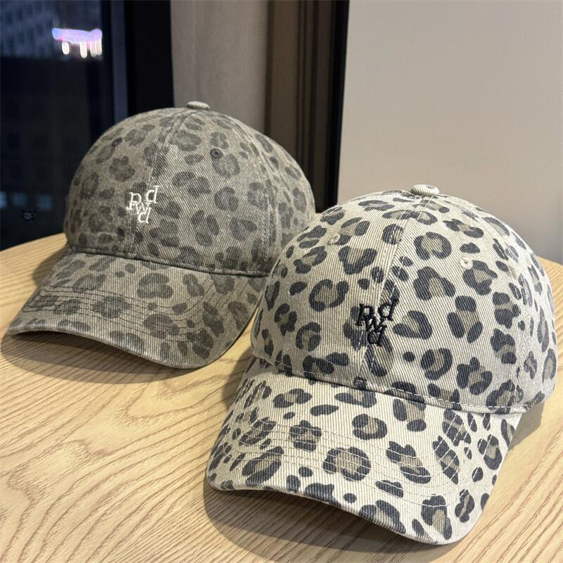 American contrasting color personalized letter embroidery soft top thin leopard print baseball cap children autumn and winter versatile age-reducing c