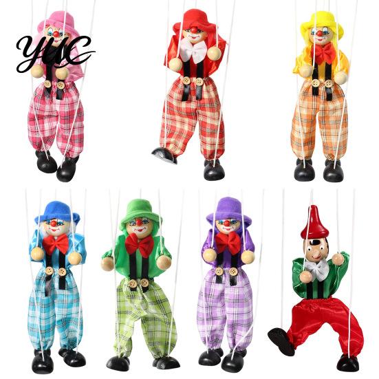 Classic Storytelling Puppet Wooden Clown Marionette Toy, Vintage Pull String with Movable Interactive Limbs, Handcrafted Theatre Toy for Kids