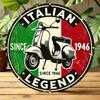 Vintage italská skútr hliníková cedule Kulatá retro nástěnná dekorace s designem italské legendy Perfektní pro domácí bar