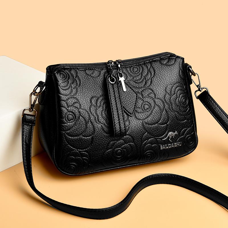 Three-Layer Multi-Use Middle-Aged Mother Bag Women's Embossed Change Shoulder Crossbody Bag