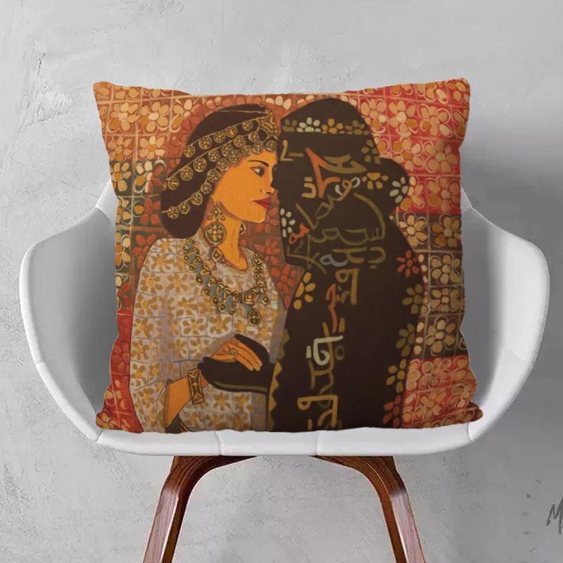 Assyrische Schönheit Kissenbezüge Golden Palace Girl Love Portrait Dekorative Kissen für Sofa 45X45cm Kissenbezug
