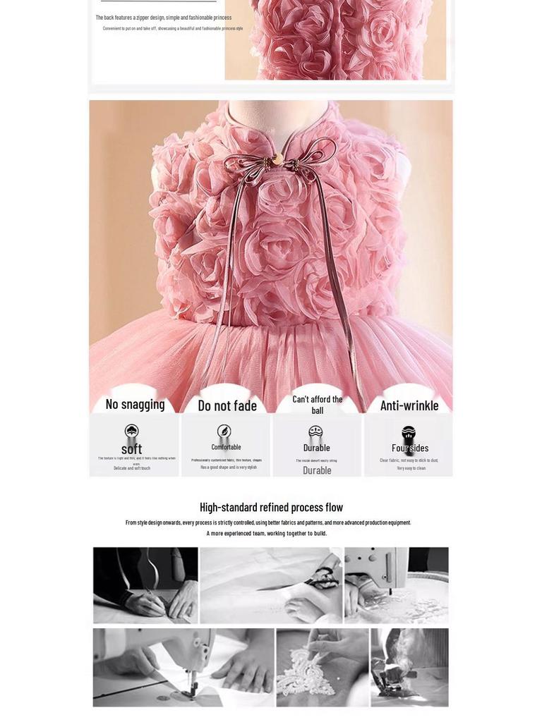 Girls' Flower Girl Wedding and Princess Party Dress for Birthday, Host, Piano Performance, and Special Events