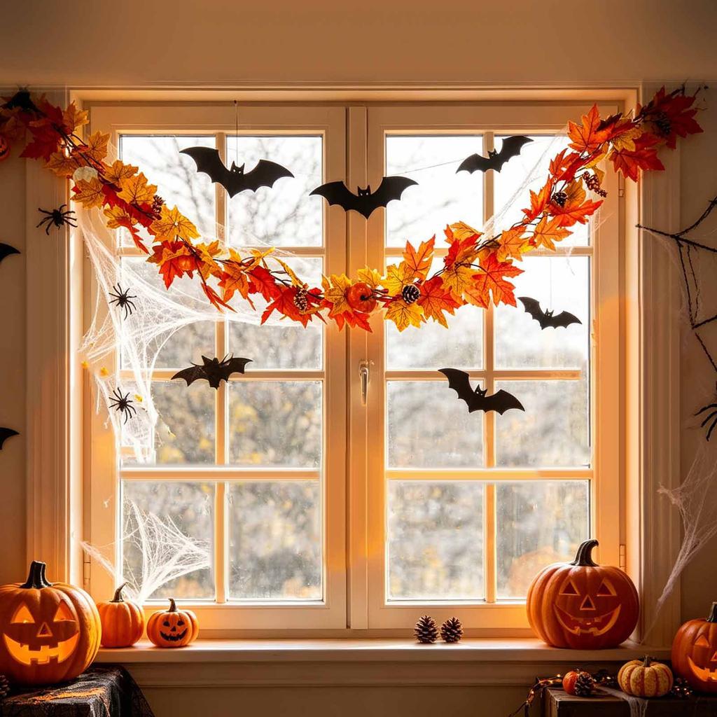 Inch Halloween Garland Decor with Artificial Pumpkin and Maple Leaves - for Mantel Cabinet