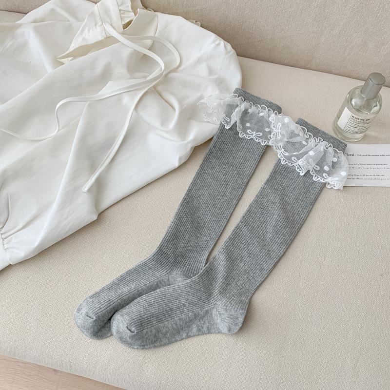 

10Pair Lace Socks Long Tube Ballet Stack Socks Sweet Lolita Calf Socks White Knee Socks With Boots One size fits all серый
