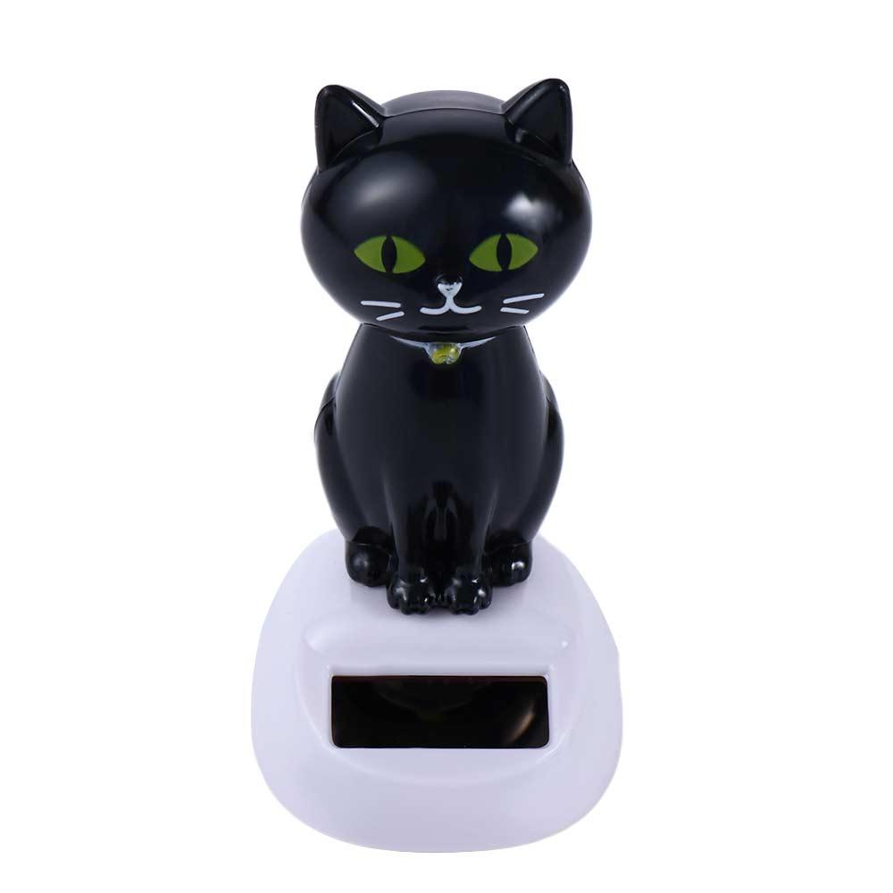Černá ozdoba na palubní desku Kočka s kývající hlavou Solární hračka Panenka Taneční kočka Figurka Panenka s kývající hlavou