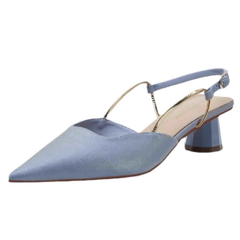 Sandalen im französischen Satin-Stil 2025 Frühling Damen Neu Baotou Mittelhochabsatz Design Luxuriös Spitz Vielseitig Einzelne Schuhe