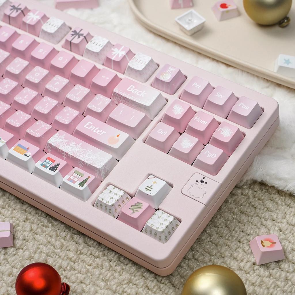 Christmas Gift Keycap 152Keyspbt Sublimation Cherry Pbt L-Shaped Enter Key 2.25/2.75U/7U Space Bar Pink Full Set Of Keycaps