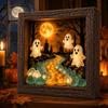 Halloween Party Decorations DIY Lighted Ghost Shadow Box Kit, Wooden Frame LED Warm Light, Gothic Tabletop Home Accent Memory with Crystal Glass