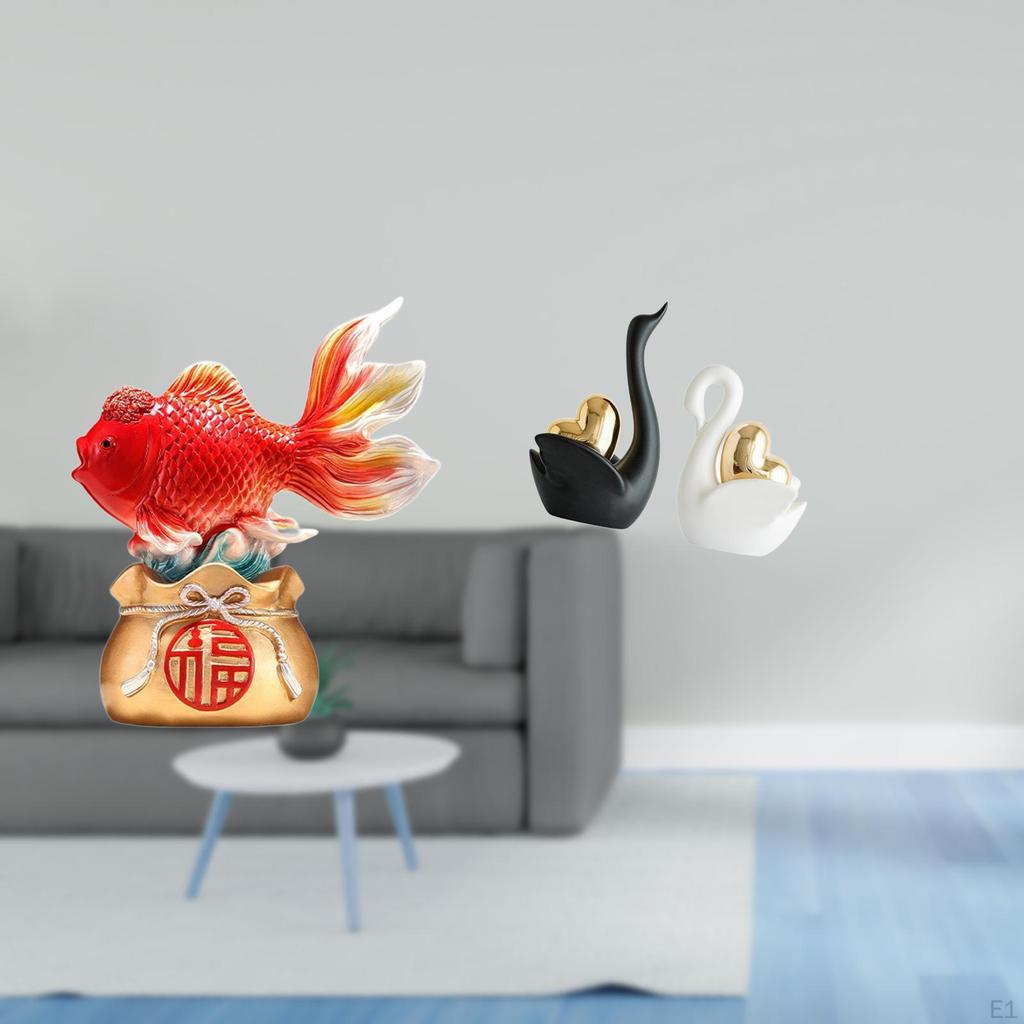 Chinese Feng Shui Koi Swan Statue Desktop Decoration Year Holiday Gift Good Luck Sculpture for