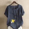 Women's Fashion Goldfish Prined Round Neck Short Sleeve T-shirt Casual Cotton Linen Graphic Shirt Leisure Loose Summer Blouse Tops