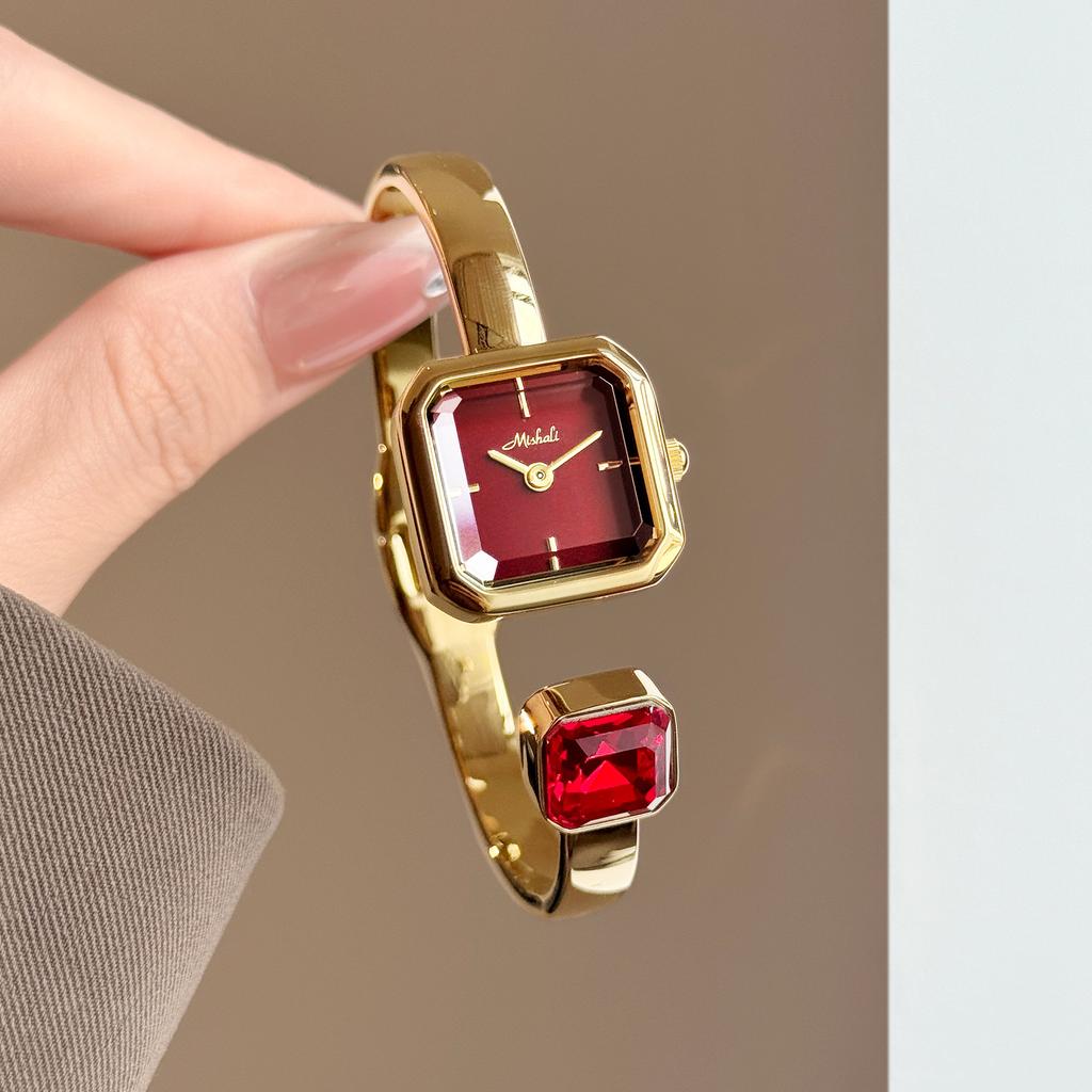 High-end Luxury Women's Watch Gold Open Cuff Bracelet Delicate Elegant Small Square Quartz Ladies Wristwatch Jewelry Gift Reloj