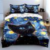 Starry Night Black Cat Print Bedding Duvet Cover Set  (1*Duvet Cover 2*Pillowcases, without duvet insert)