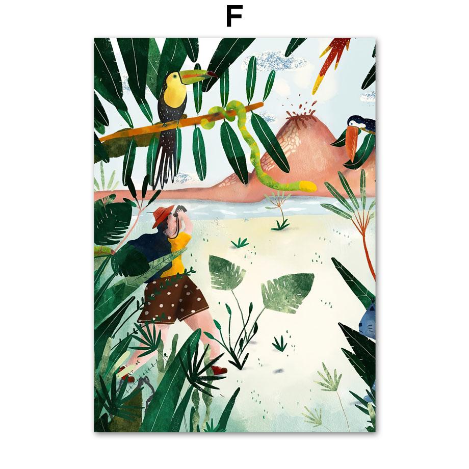 Sommerjente En liten lur Villblomst Jungelplanter Veggkunsttrykk Lerretsmaling Nordisk plakat Dekorbilder til stuen