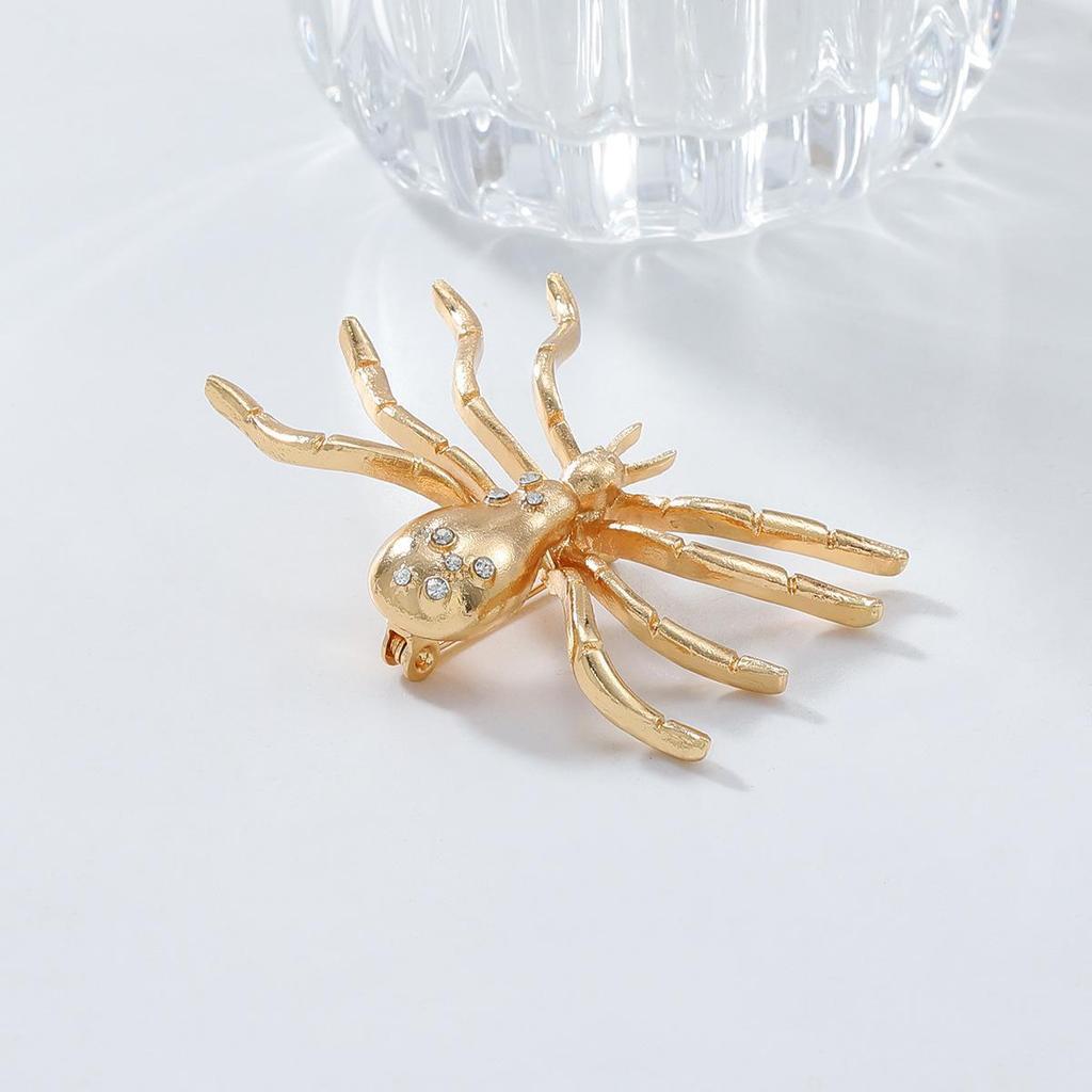 Exaggerated Gold Alloy Spider Pendant Necklace, Ring, Brooch, and Earrings Set