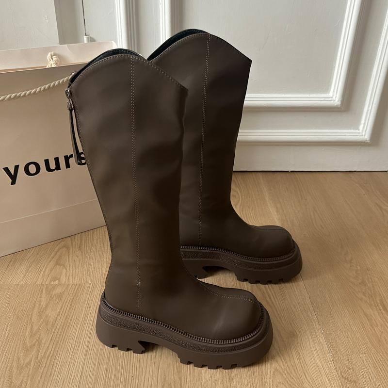 

Vintage Thick Bottom Woman Knight Boot Fashion Platform Ladies Back Zippers Mordern Long Booties botas de inverno feminina 35