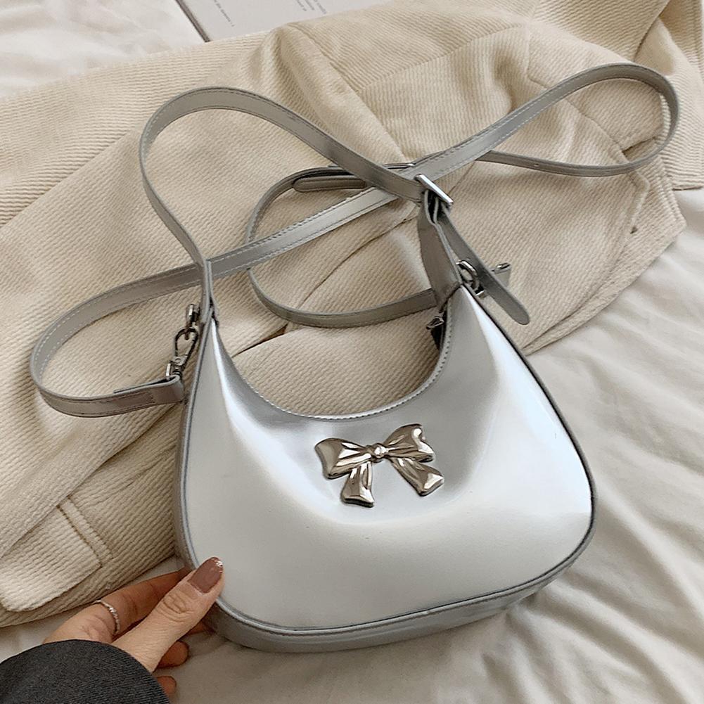 

Женская шикарная сумка-тоут из искусственной кожи, модная сумка в форме полумесяца, простая сумка через плечо с регулируемым ремешком, женская сумка в форме полумесяца серебряный