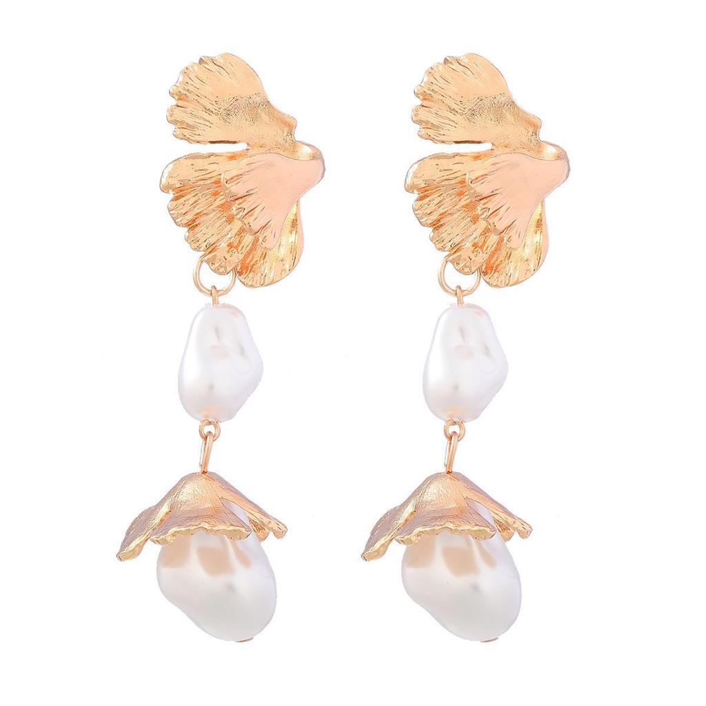 Spring Pearl Flower Alloy Earrings - Trendy European & American Style for Women