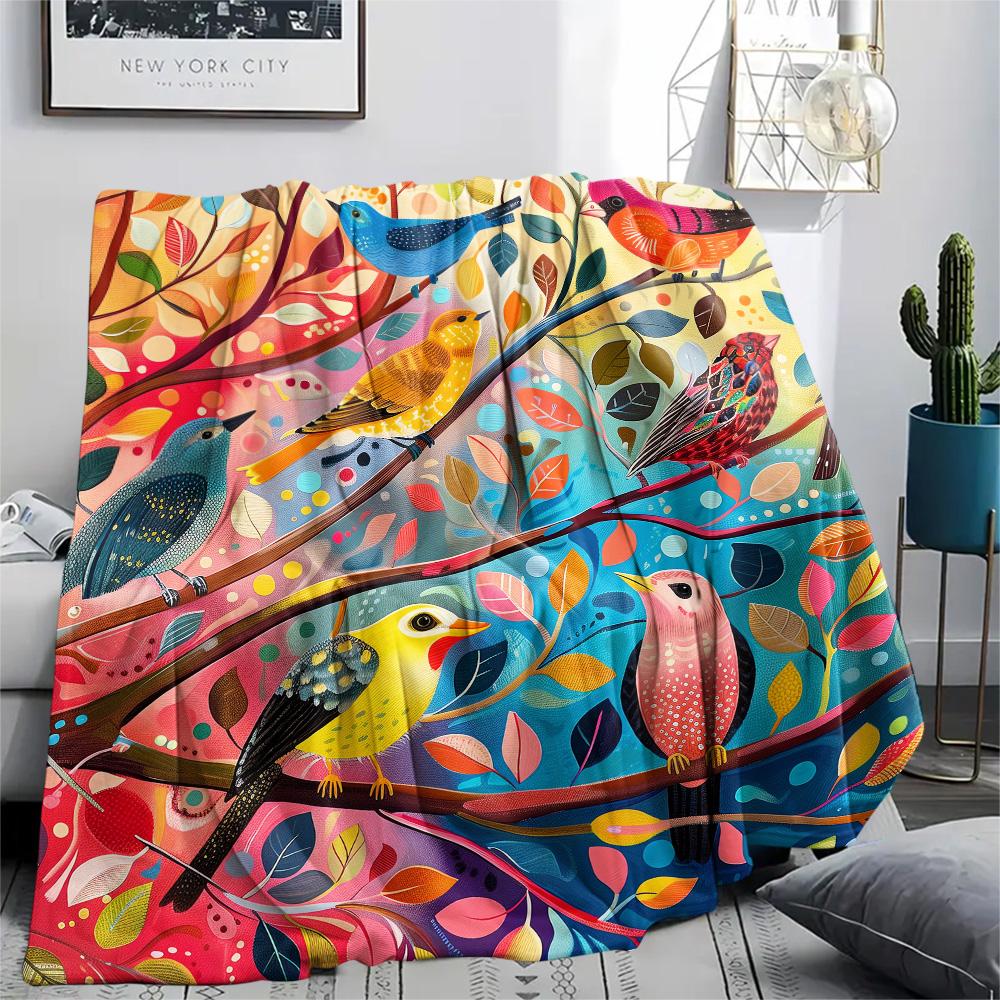 Bird Print Flannel Blanket, High Quality Comfortable for All Seasons, Home Decor, Warmth and Comfort, Perfect for Christmas Gifts