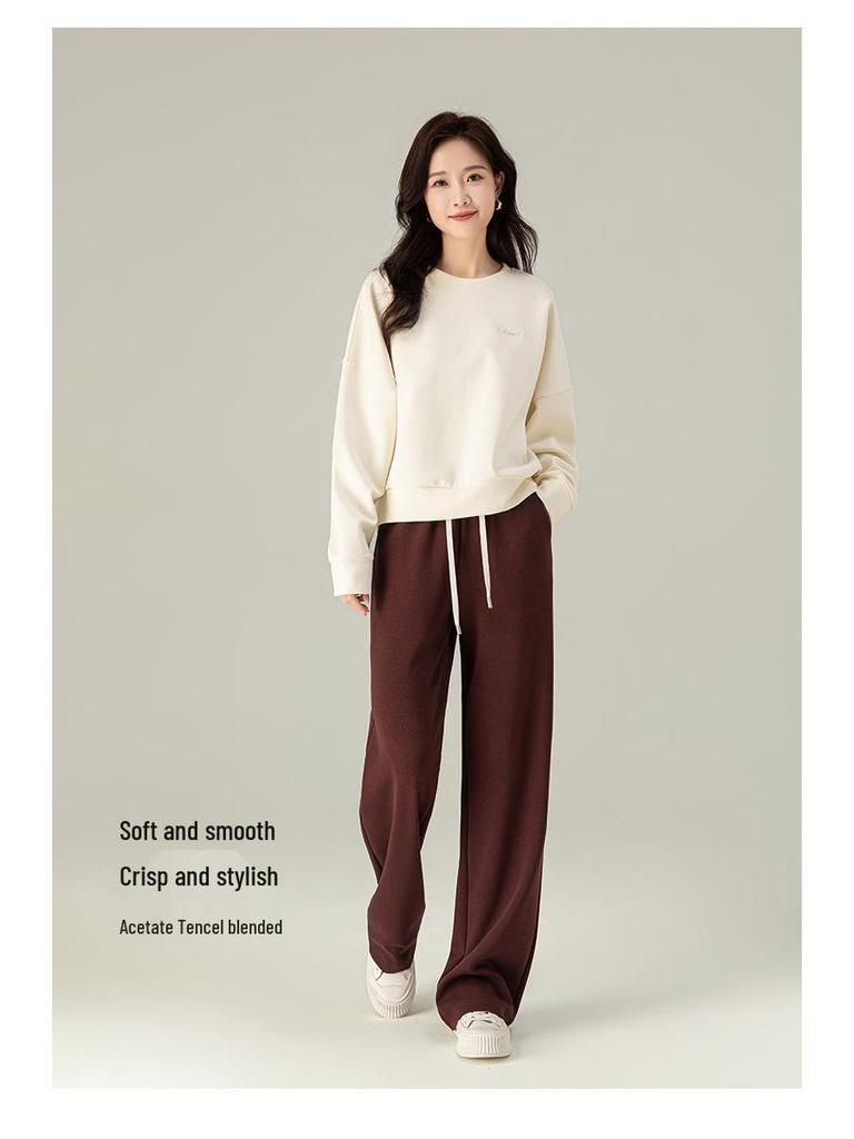 Xinge Women's Tencel Acetate Sweatpants - High Waist, Wide Leg, Straight, Loose Fit, Autumn Casual Style.
