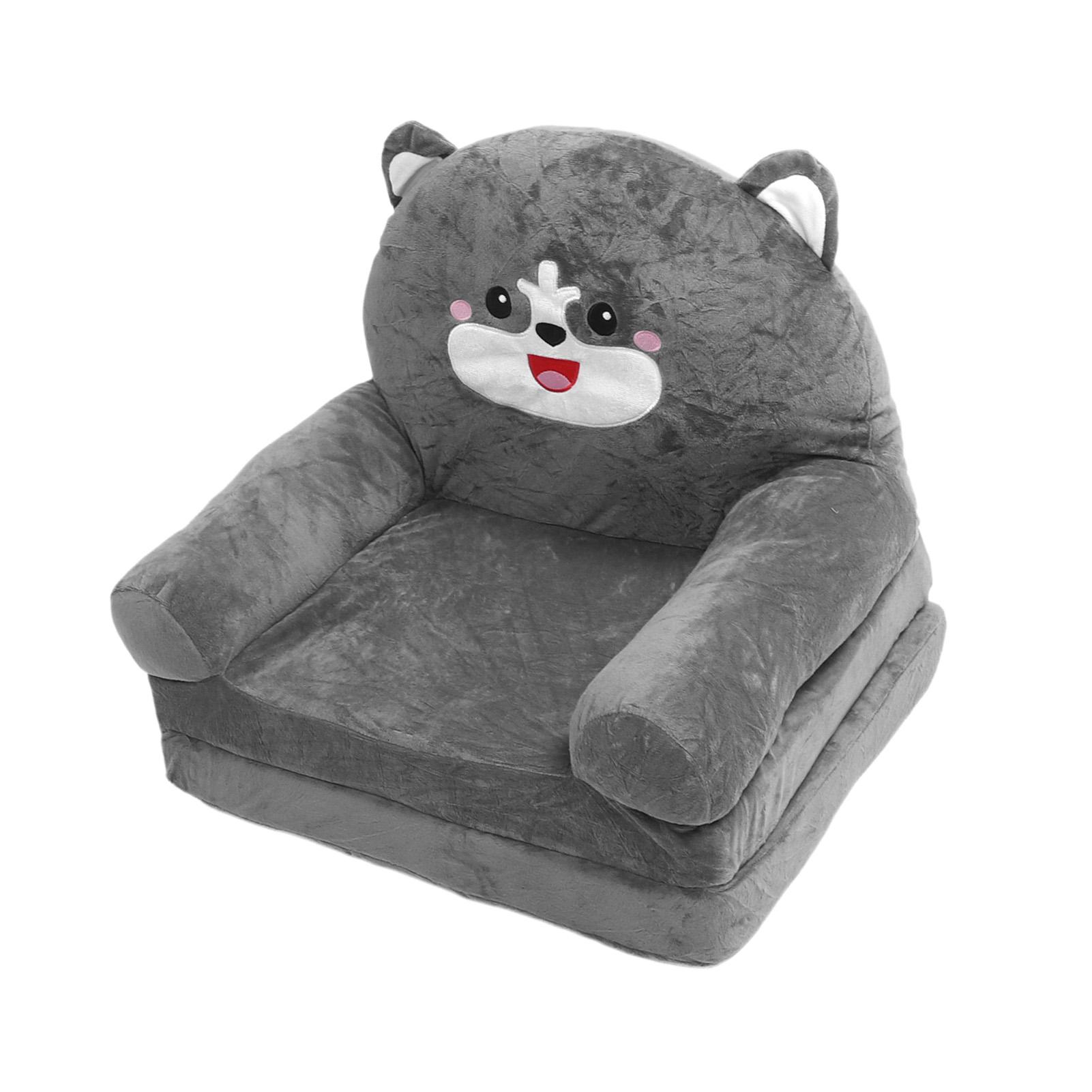 Canapé d'angle 2 en 1 pour enfants   Ouvert Léger Canapé de détente Extensible Canapé-lit Dessin animé Pliable Chaise-canapé pour enfants Chien Gris