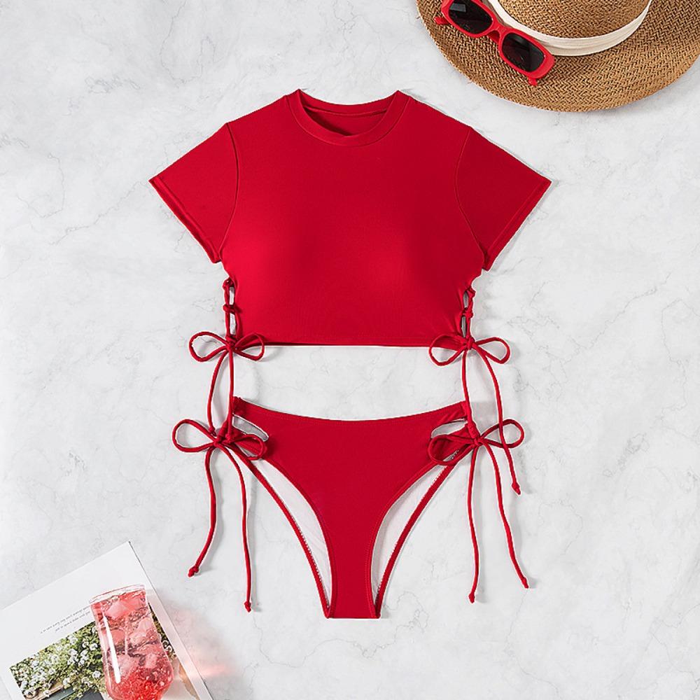 Quick-drying One-piece Solid Color Export Short-sleeved Swimsuit